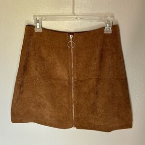 Brown Corduroy Mini Skirt with Front Zip Detail